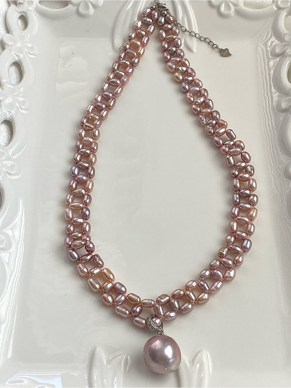 N324-S925 Braided Pink Freshwater Pearl Necklace With Detachable Edison Pendant